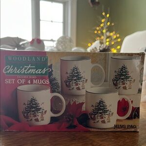 Woodland Christmas Mug Set - White with Holiday Tree Design